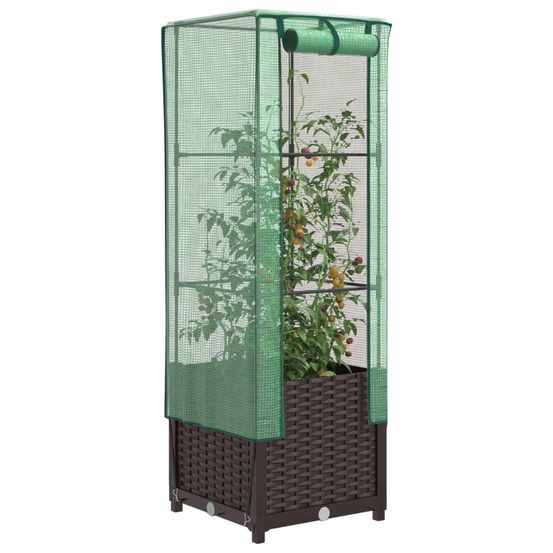 Jardinière surélevée aspect rotin pour balcon avec serre de culture 40x40x139 cm brun