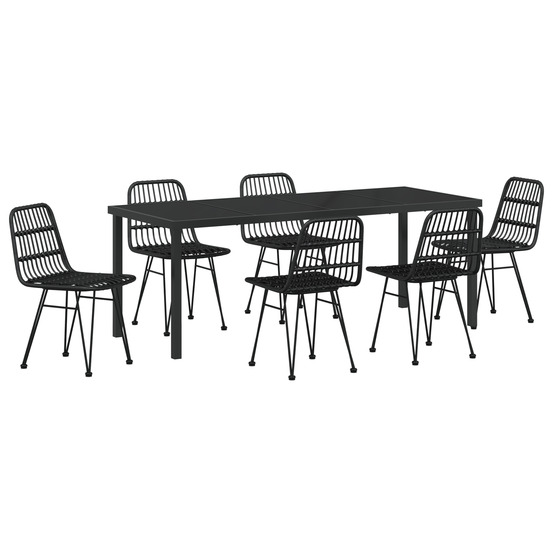 Set de dîner de jardin 7 pièces noir poly rattan