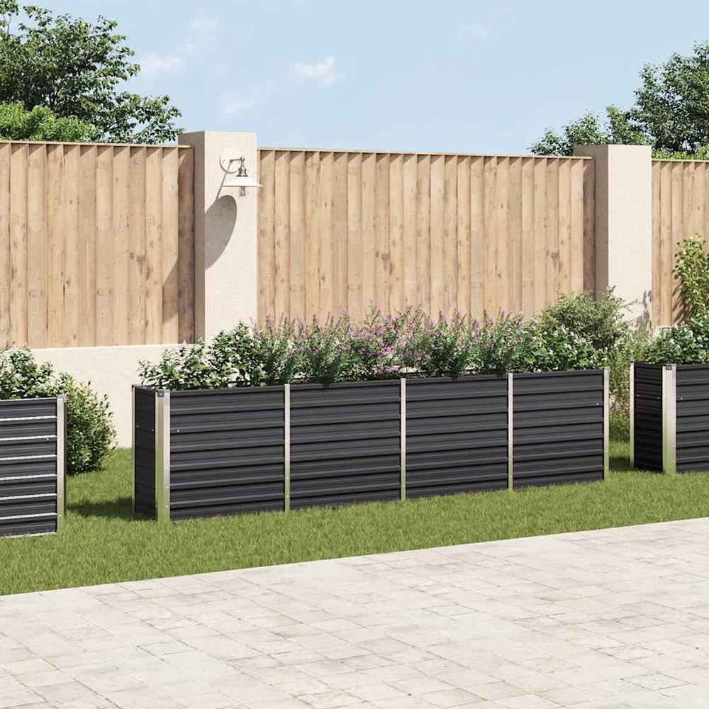Très grande jardinière surélevée acier galvanisé 320x40x77 cm anthracite