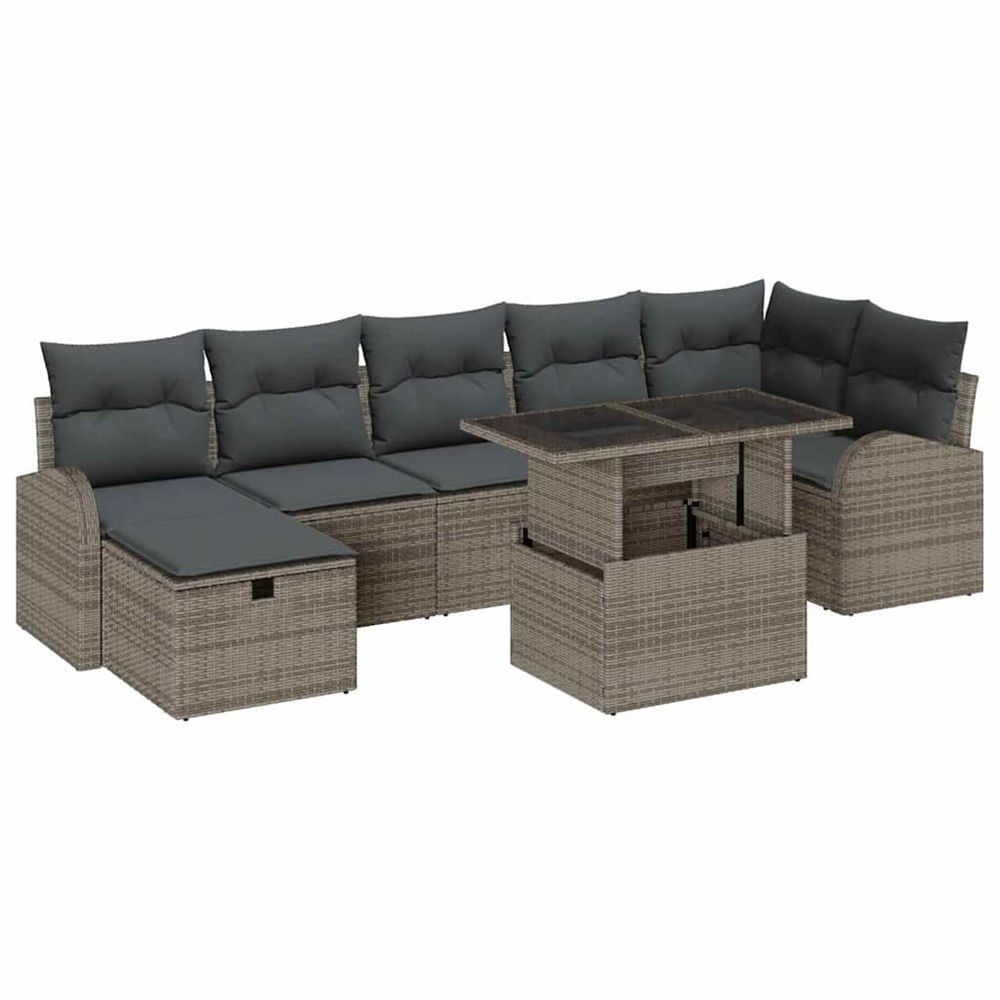 Ensemble de canapé de jardin 8 pc gris polyrotin