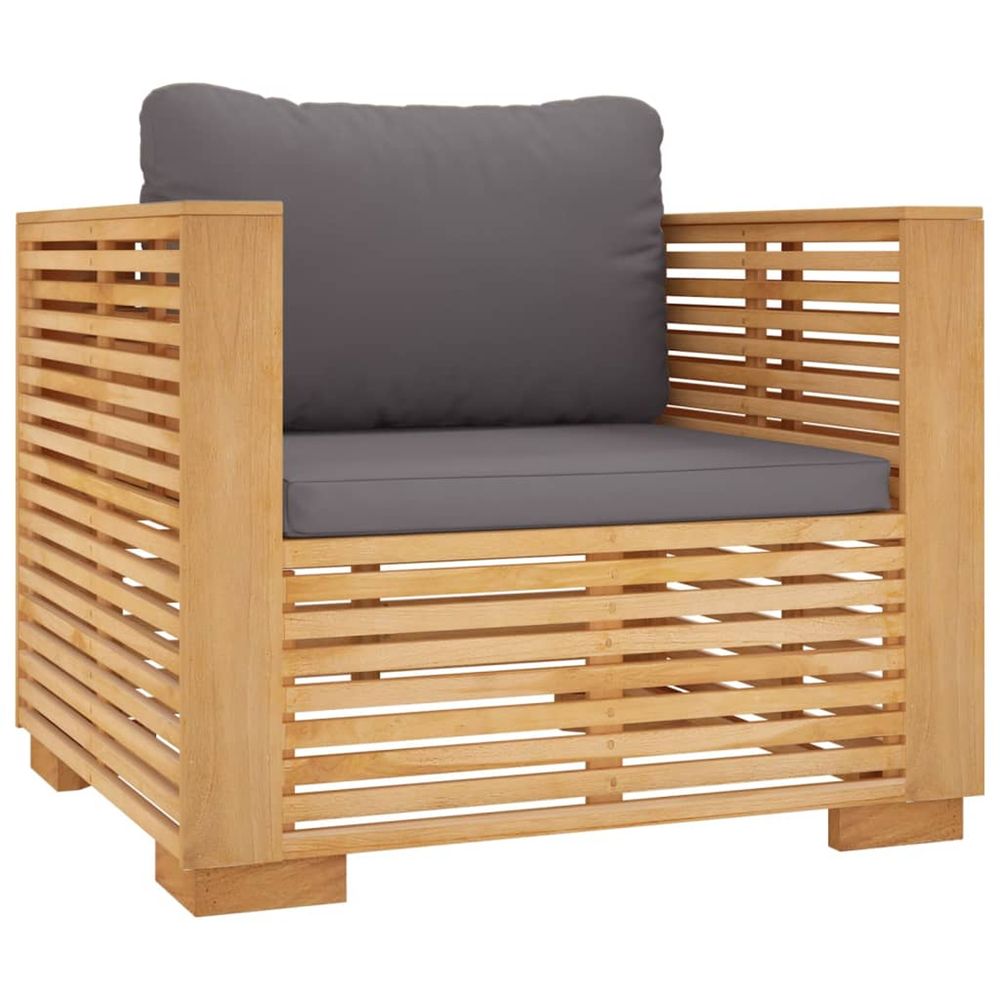 Fauteuil de jardin avec coussins gris foncé bois de teck massif