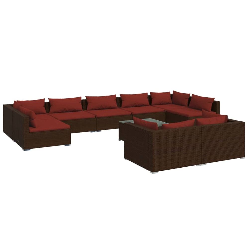 Salon de jardin 10 pcs avec coussins marron résine tressée