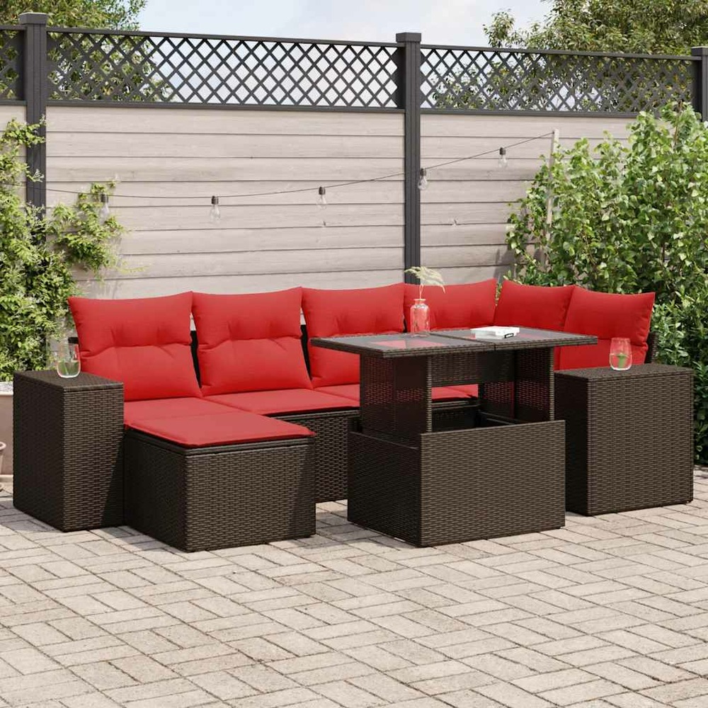 Salon de jardin avec coussins 9pcs marron résine tressée acacia