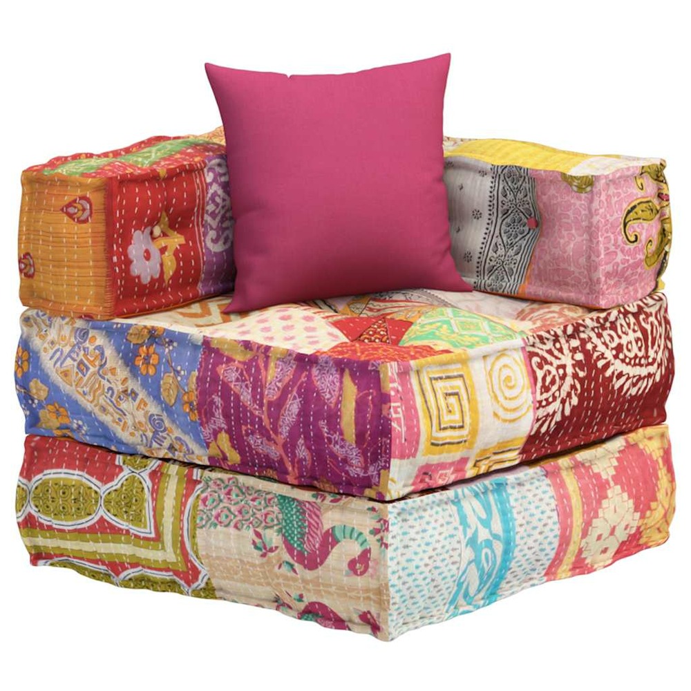 Pouf modulaire avec oreiller patchwork tissu