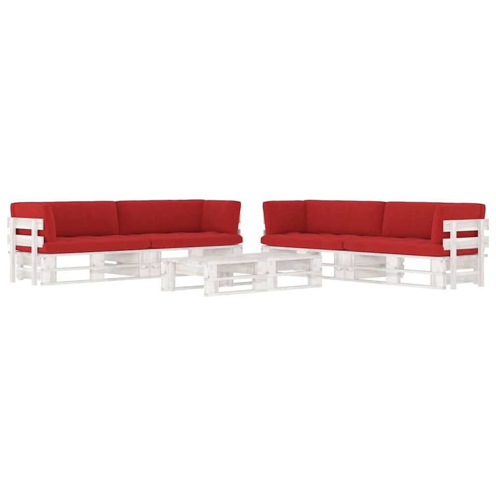 Salon de jardin palette 6 pcs et coussins pin imprégné de blanc