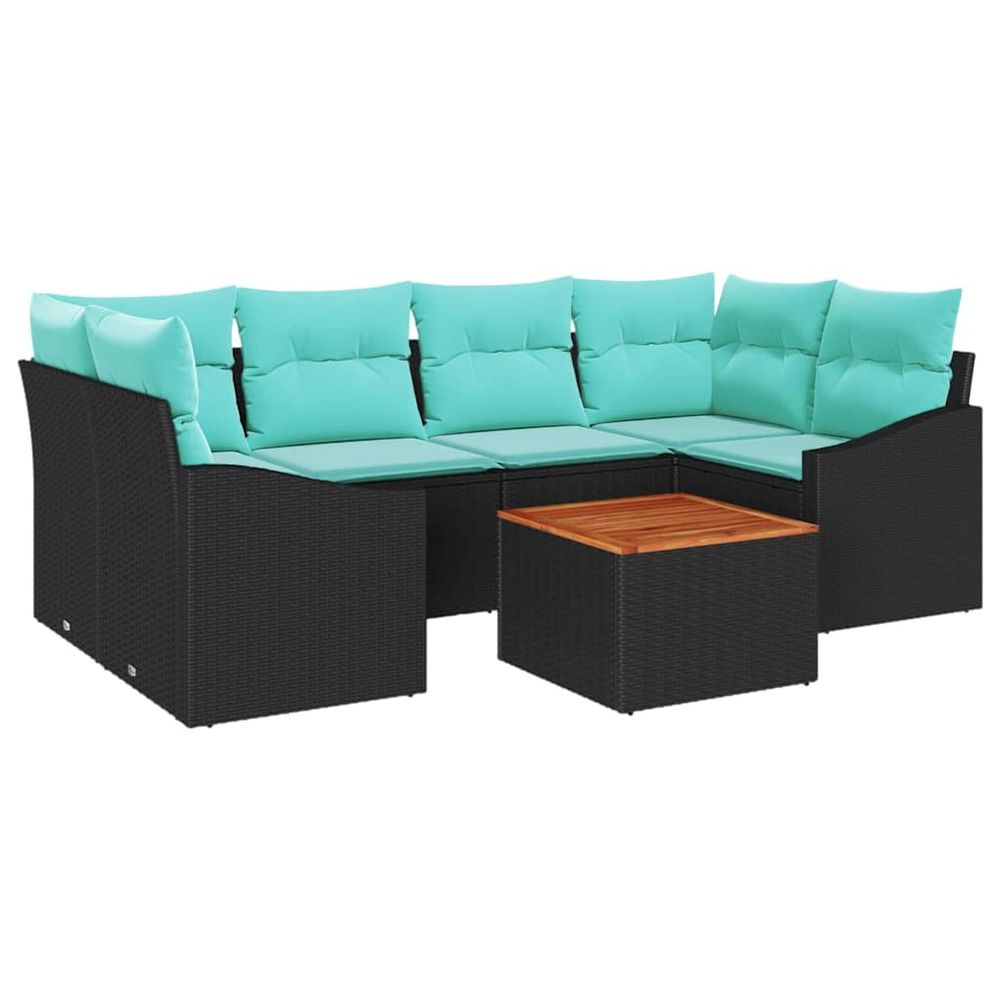 Ensemble de canapé de jardin 7 pc noir polyrotin