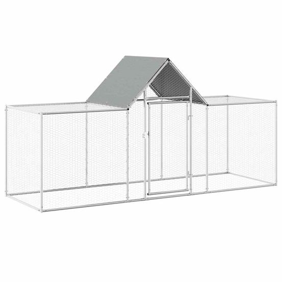 Poulailler enclos 3x1x1,5m acier galvanisé avec toit de protection argenté