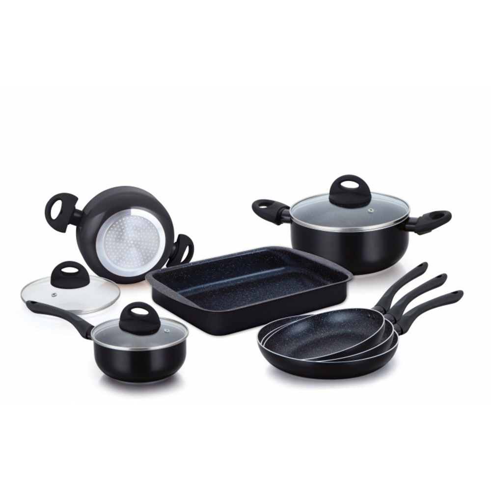 Herzberg batterie de cuisine enduite de marbre 10 pièces - noir