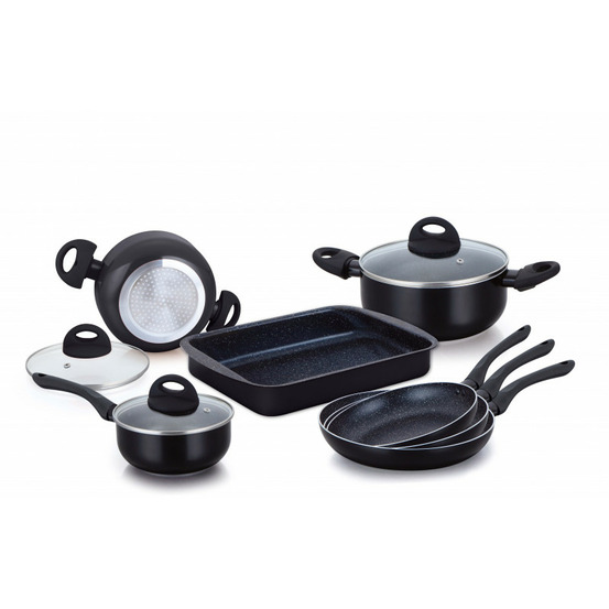 Herzberg batterie de cuisine enduite de marbre 10 pièces - noir