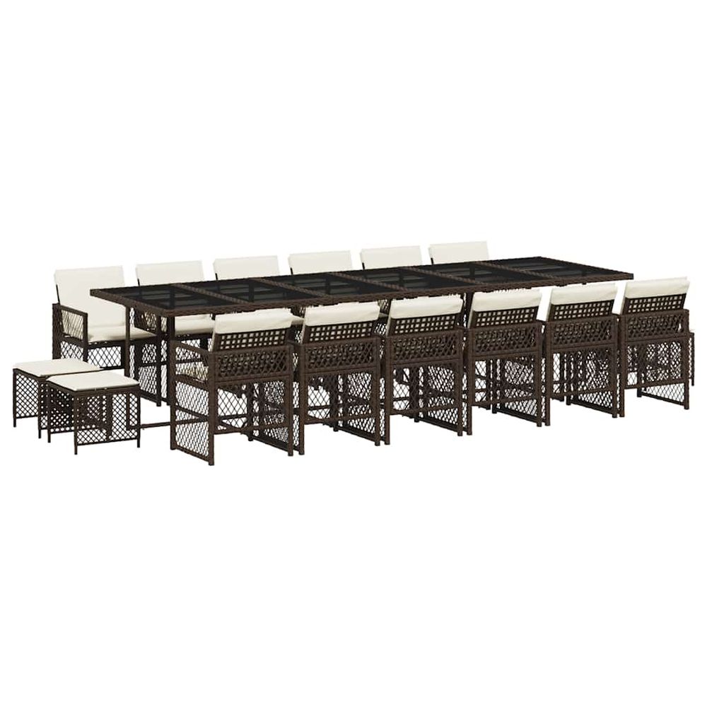 Ensemble à manger de jardin et coussins 17 pcs marron rotin