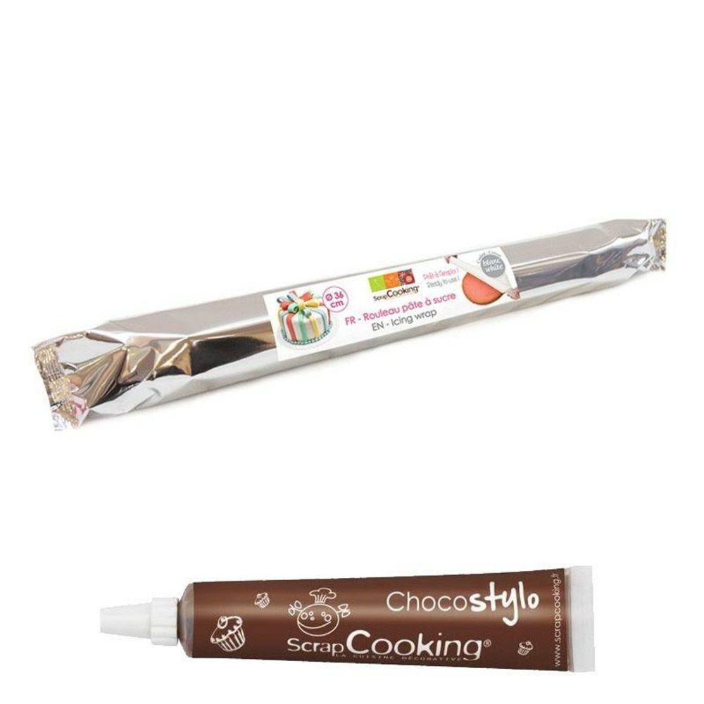 Pâte à sucre en rouleau prête à dérouler ø 36 cm blanc + 1 stylo chocolat