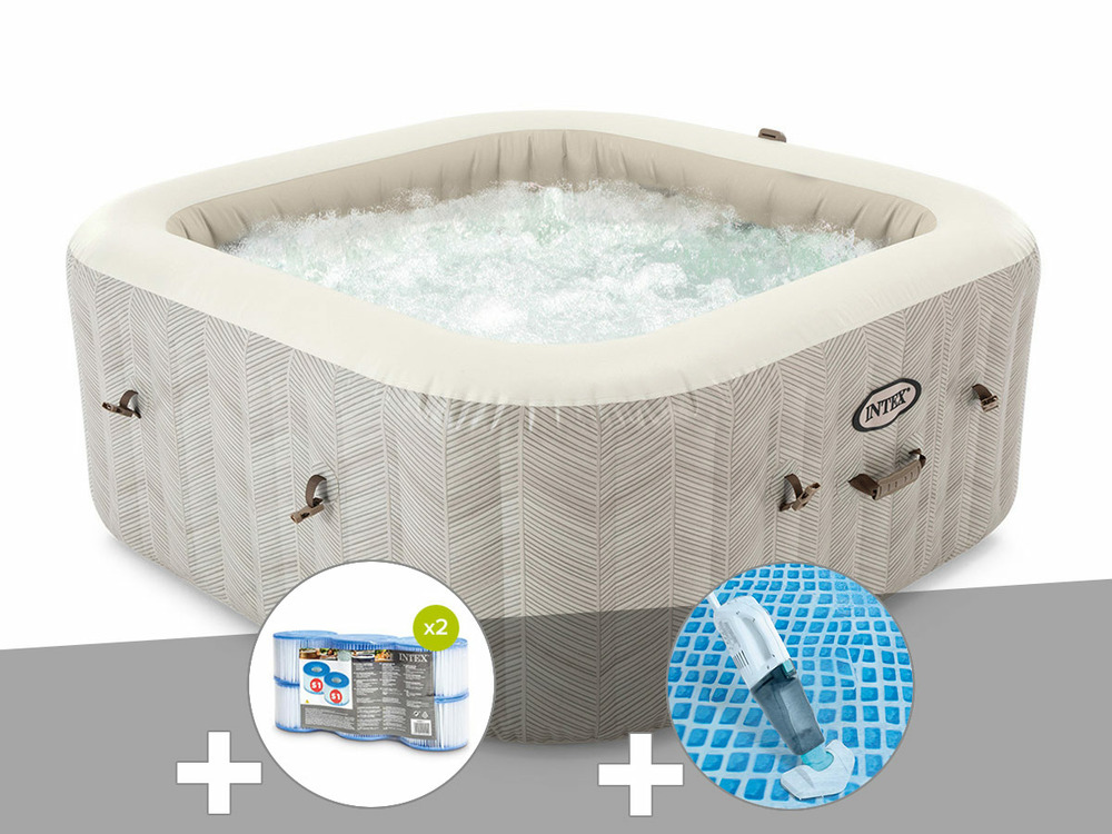 Kit spa gonflable purespa chevron carré bulles 6 places + 6 filtres + aspirateu