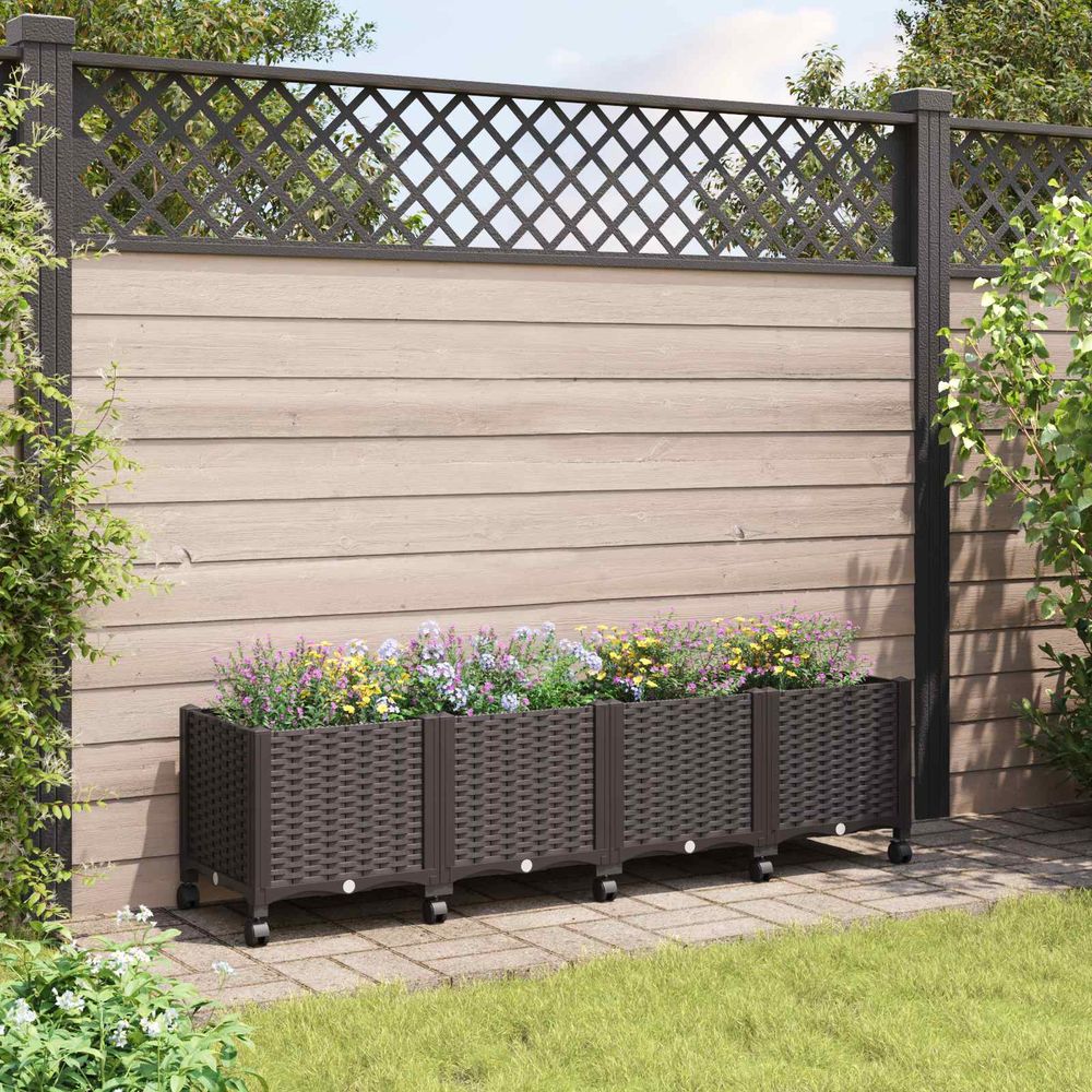 Jardinière surélevée polypropylène jardin et balcon drainage intégré 160x40x44cm marron