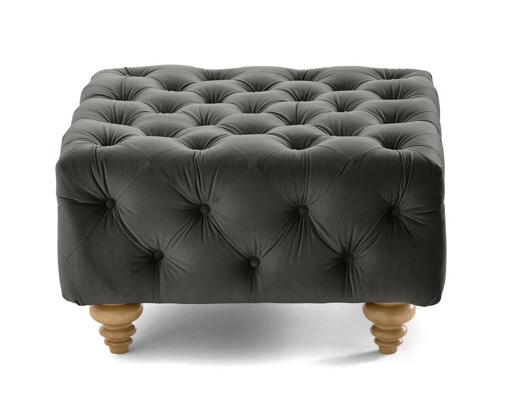 Walter - pouf chesterfield en velours - pieds bois