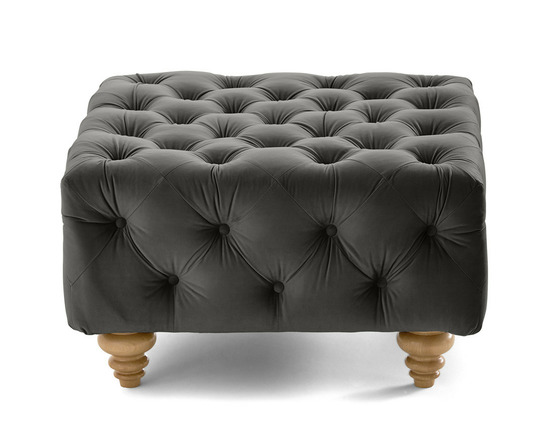 Walter - pouf chesterfield en velours - pieds bois