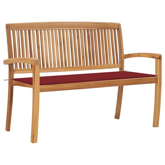 Banc de jardin empilable et coussin 128,5cm bois de teck massif