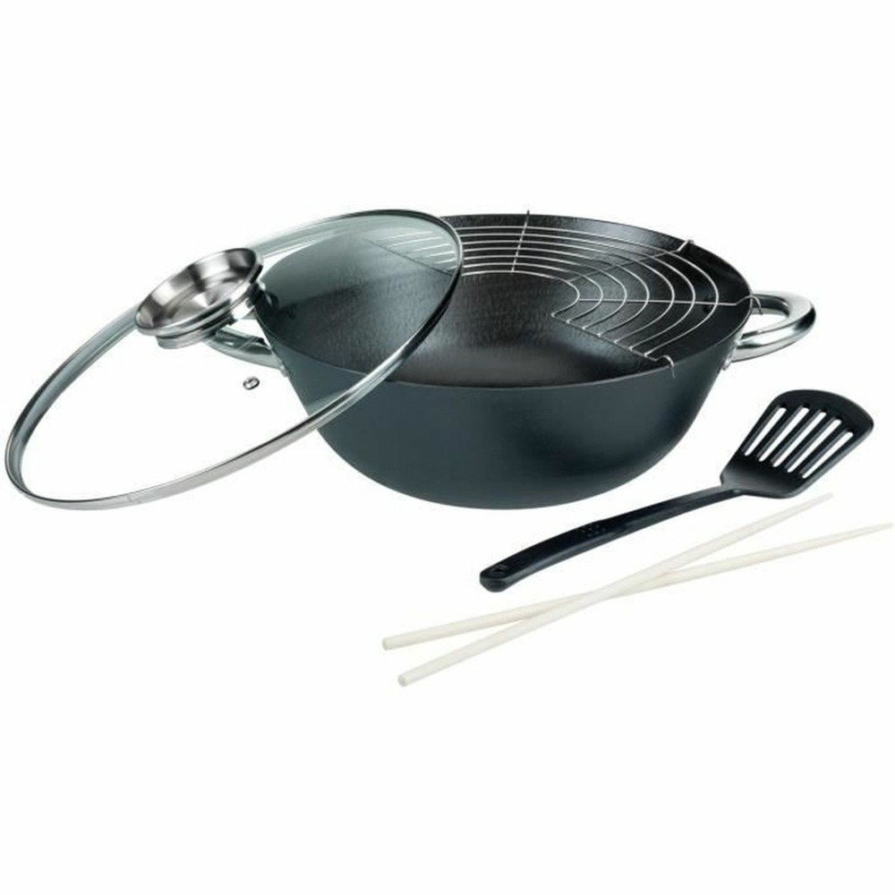 Wok multifonction 5 pièces fonte d'acier - 32 cm - tous feux dont induction