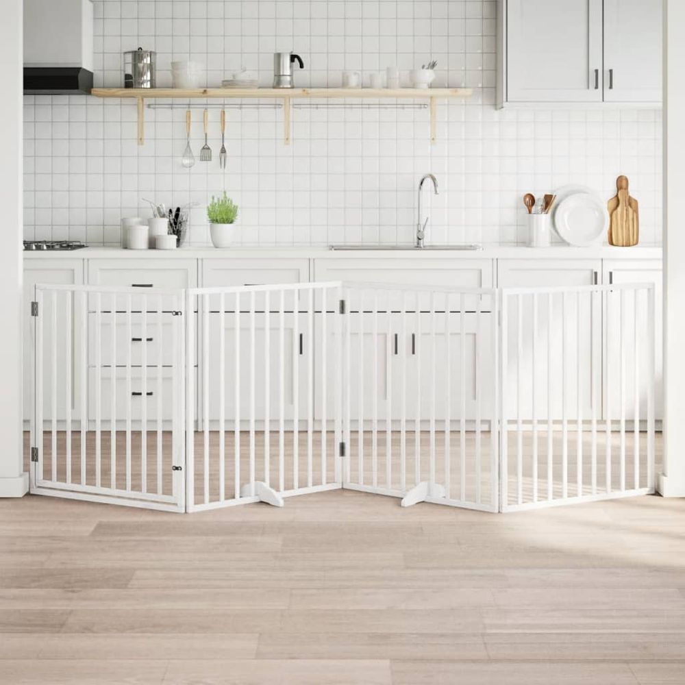 Barrière chien haute 90cm avec porte 4 panneaux pliable 320cm bois blanc