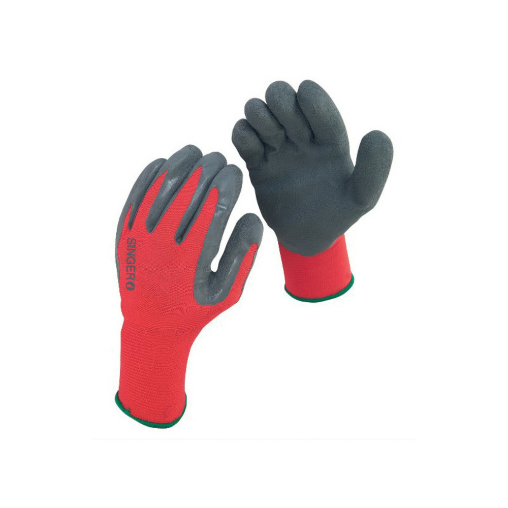 Gants tricot polyamide enduit latex rouge gris t10 singer nym15lg 10