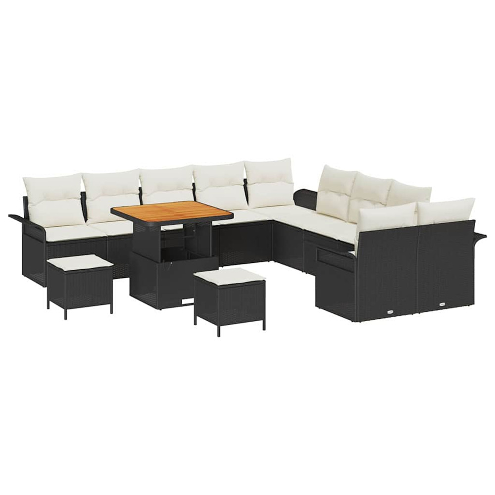 Ensemble de canapé de jardin avec coussin 13 pcs noir et crème