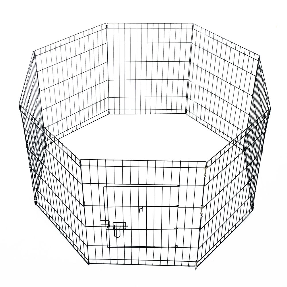 Parc enclos acier pour chien animaux 1 porte 8 panneaux 76l x 61l cm noir