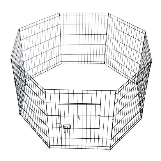 Parc enclos acier pour chien animaux 1 porte 8 panneaux 76l x 61l cm noir