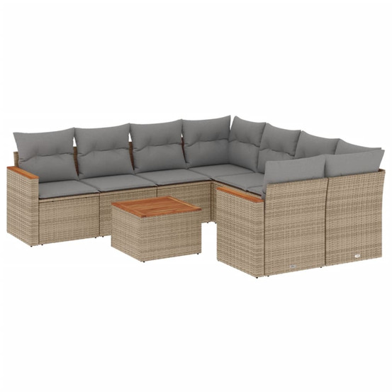 Salon de jardin avec coussins 9pcs mélange beige résine tressée