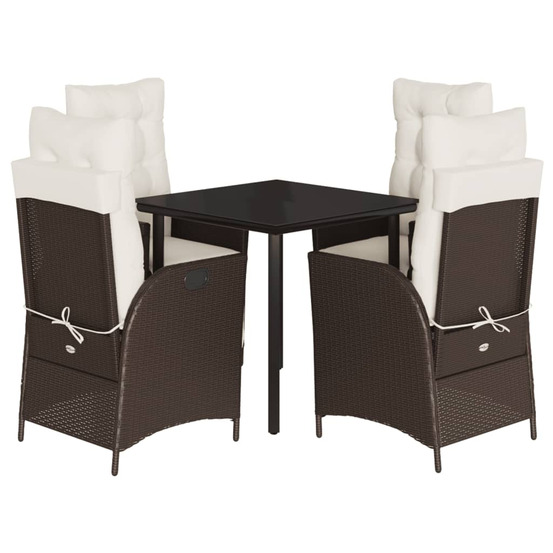 Ensemble à manger de jardin 5 pcs et coussins marron poly rotin