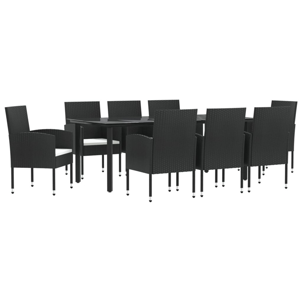 Ensemble à manger de jardin 9 pcs noir résine tressée et acier