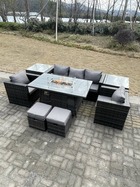 Outdoor pe rotin garden furniture gas fire pit table à manger fauteuil avec deux côtés table basse tabouret gris foncé mixte