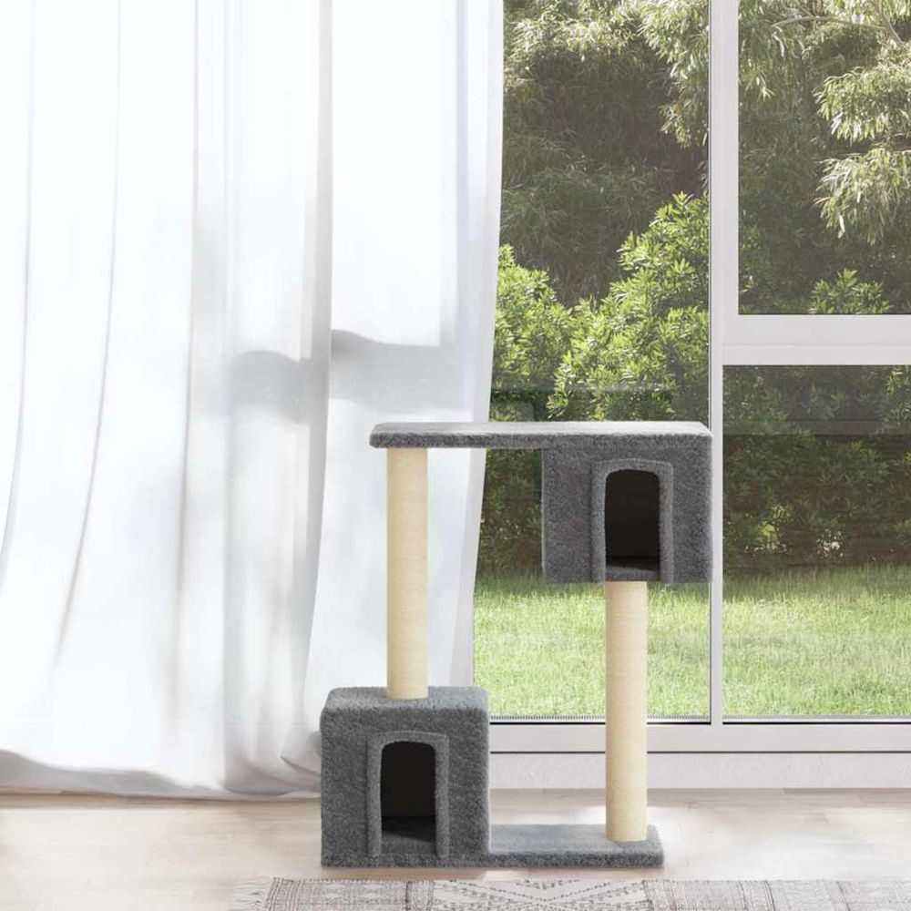 Arbre à chat compact 60 cm avec 2 échelles et niches gris clair
