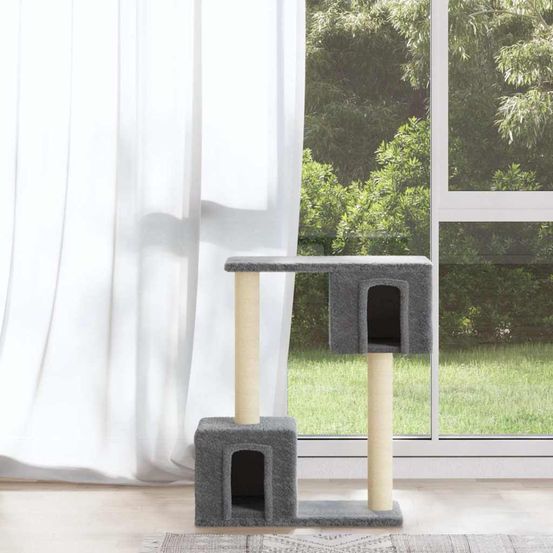 Arbre à chat compact 60 cm avec 2 échelles et niches gris clair