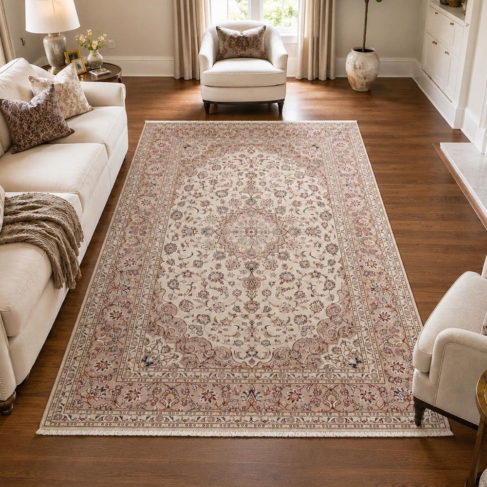 Tapis d'orient 197 x 290 cm, oriental, crème, laine nouée main, kashan 3