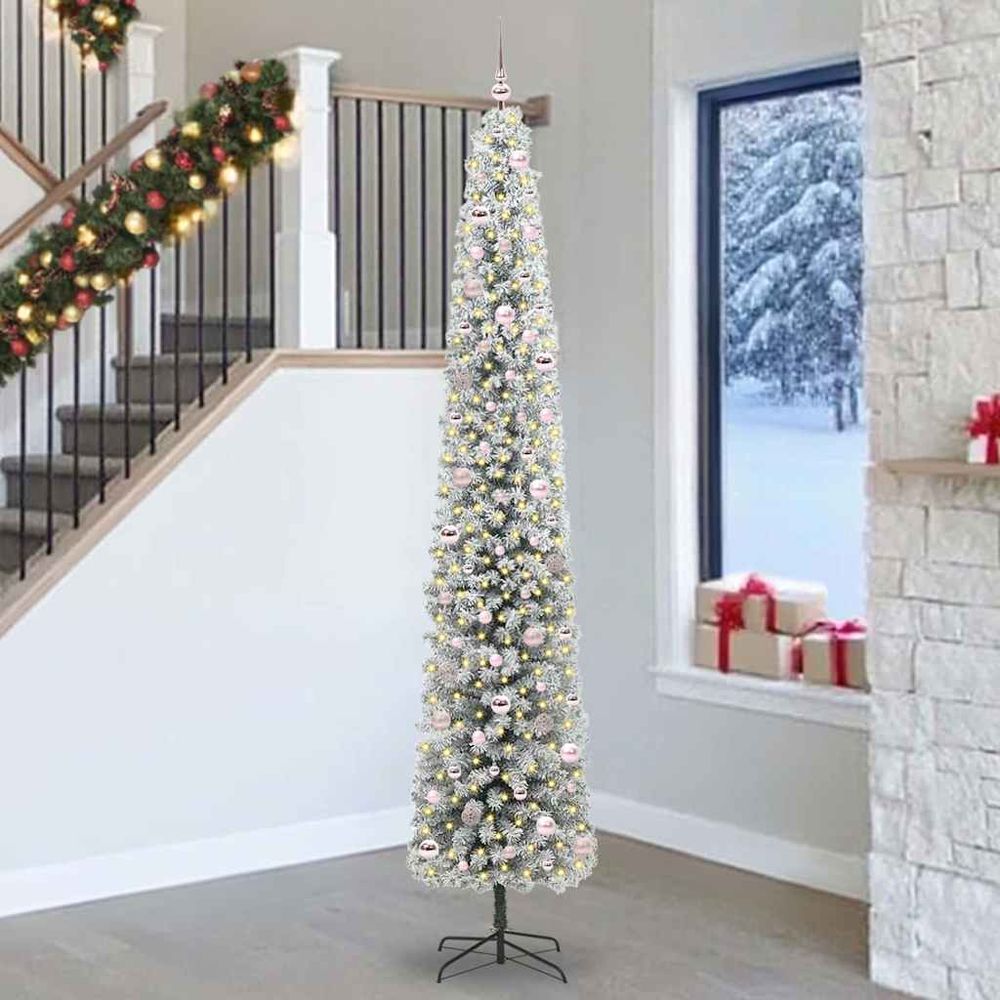Mon grand sapin de noël conique 270 cm, pack complet avec 300 led usb et 120 décorations incluses, effet garanti