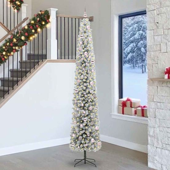 Mon grand sapin de noël conique 270 cm, pack complet avec 300 led usb et 120 décorations incluses, effet garanti