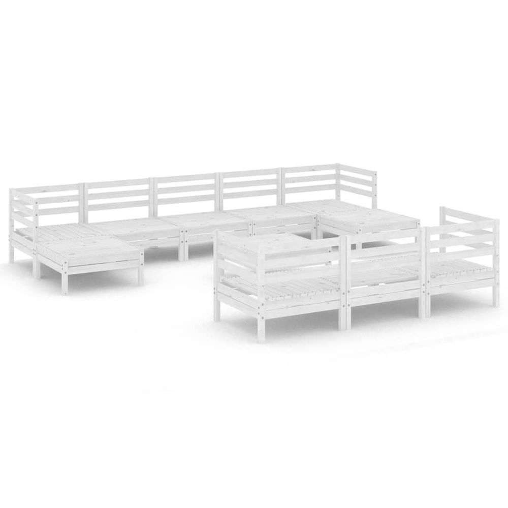 Salon de jardin 11 pcs blanc bois de pin massif
