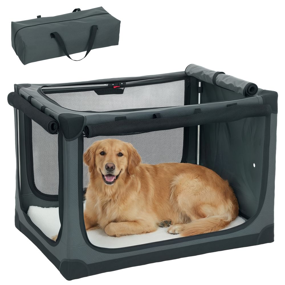 Cage transport grand chien acier tissu oxford voyage voiture pliable vert
