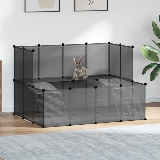Enclos parc modulable pour rongeur et chiot en acier et pp noir