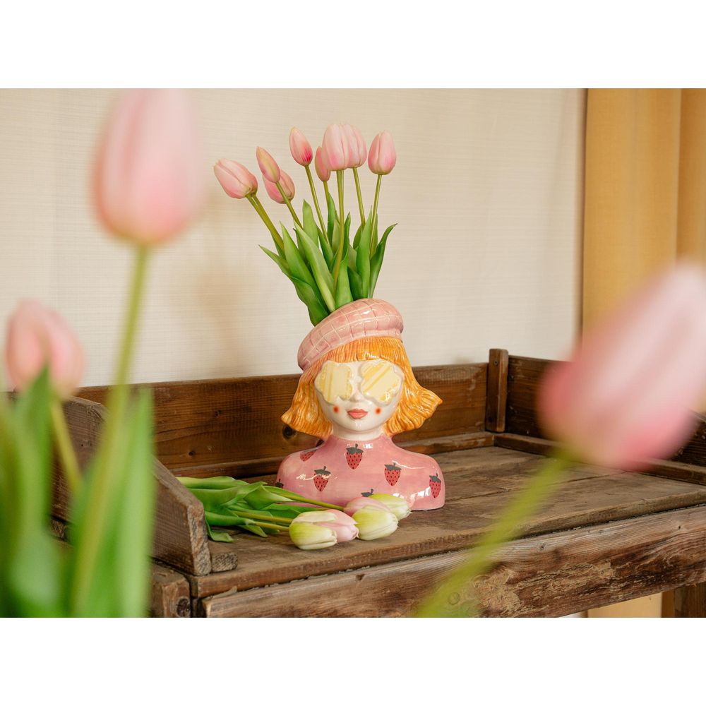 Vaas meisje aardbei - rose aardewerk pot - 24 cm hoog - plantes d'intérieur