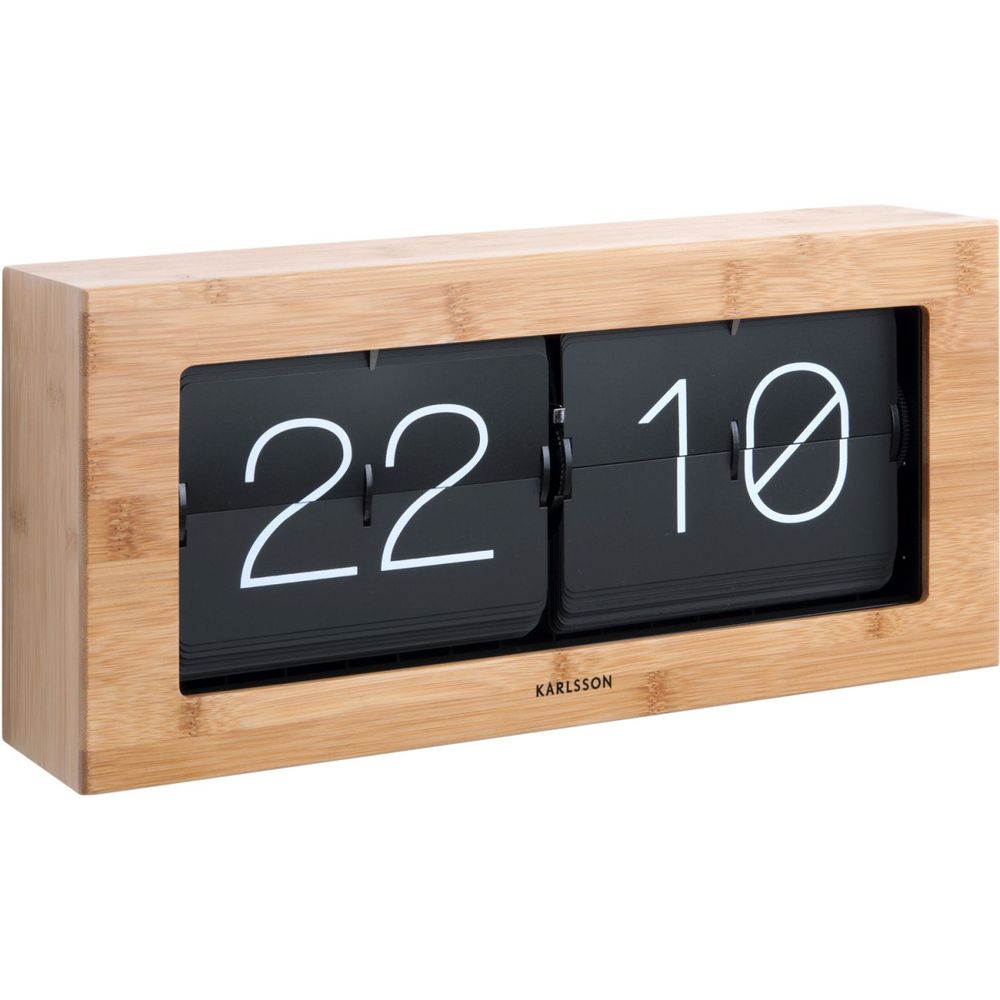 Horloge à poser flip box bambou et noir