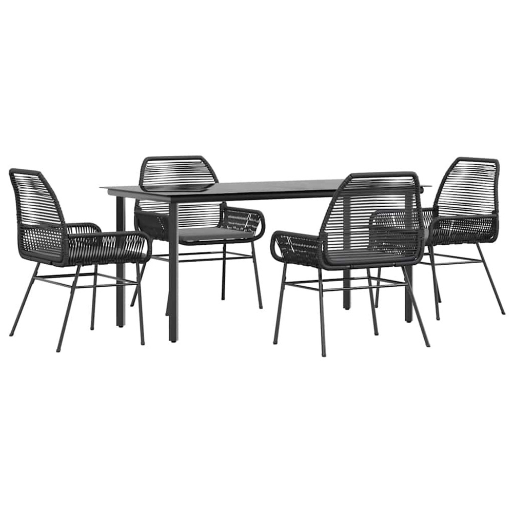 Ensemble à manger de jardin et coussins 5 pcs noir rotin verre