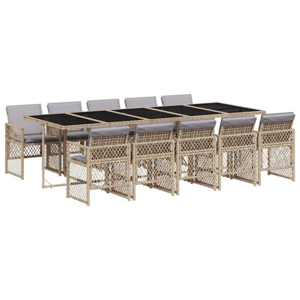 Ensemble à manger de jardin et coussins 11 pcs beige poly rotin