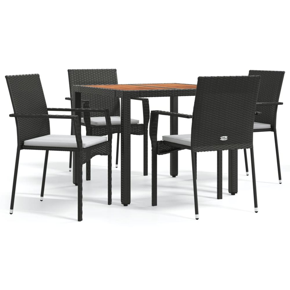 Ensemble à manger de jardin coussins 5pcs noir résine tressée
