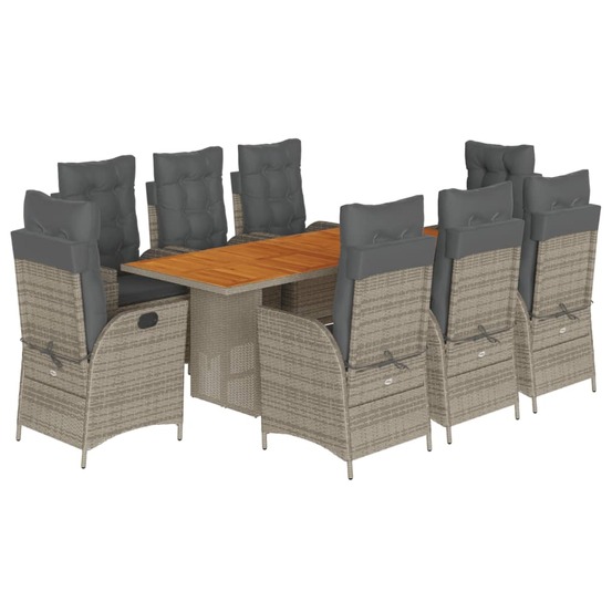 Ensemble à manger de jardin 9 pcs coussins gris résine tressée