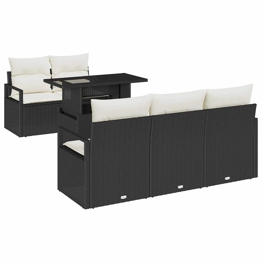 Ensemble de canapés avec coussin 6 pcs noir polyrotin
