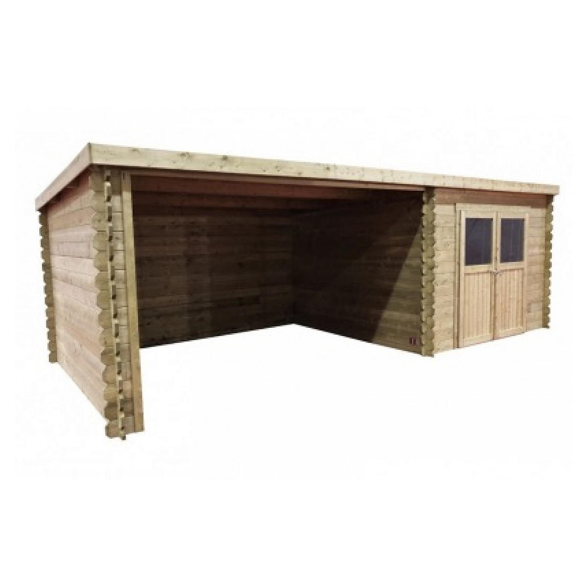 Abri de jardin rohan 19,82m² en bois traite autoclave 28mm avec terrasse couverte