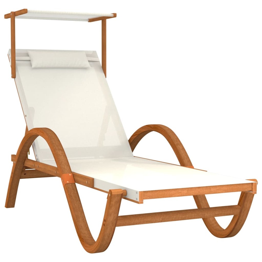 Chaise longue avec auvent blanc textilène/bois massif peuplier