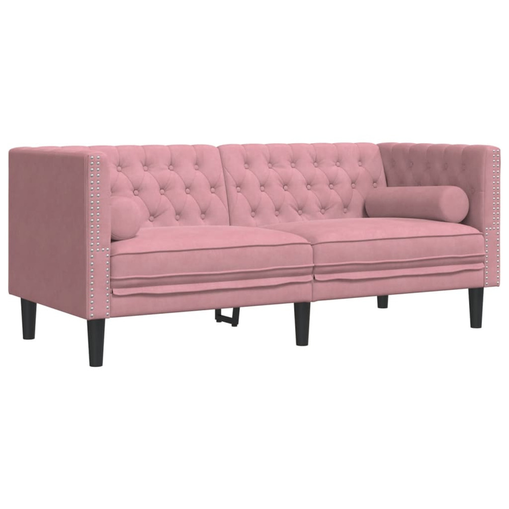 Canapé chesterfield avec traversins 2 places rose velours