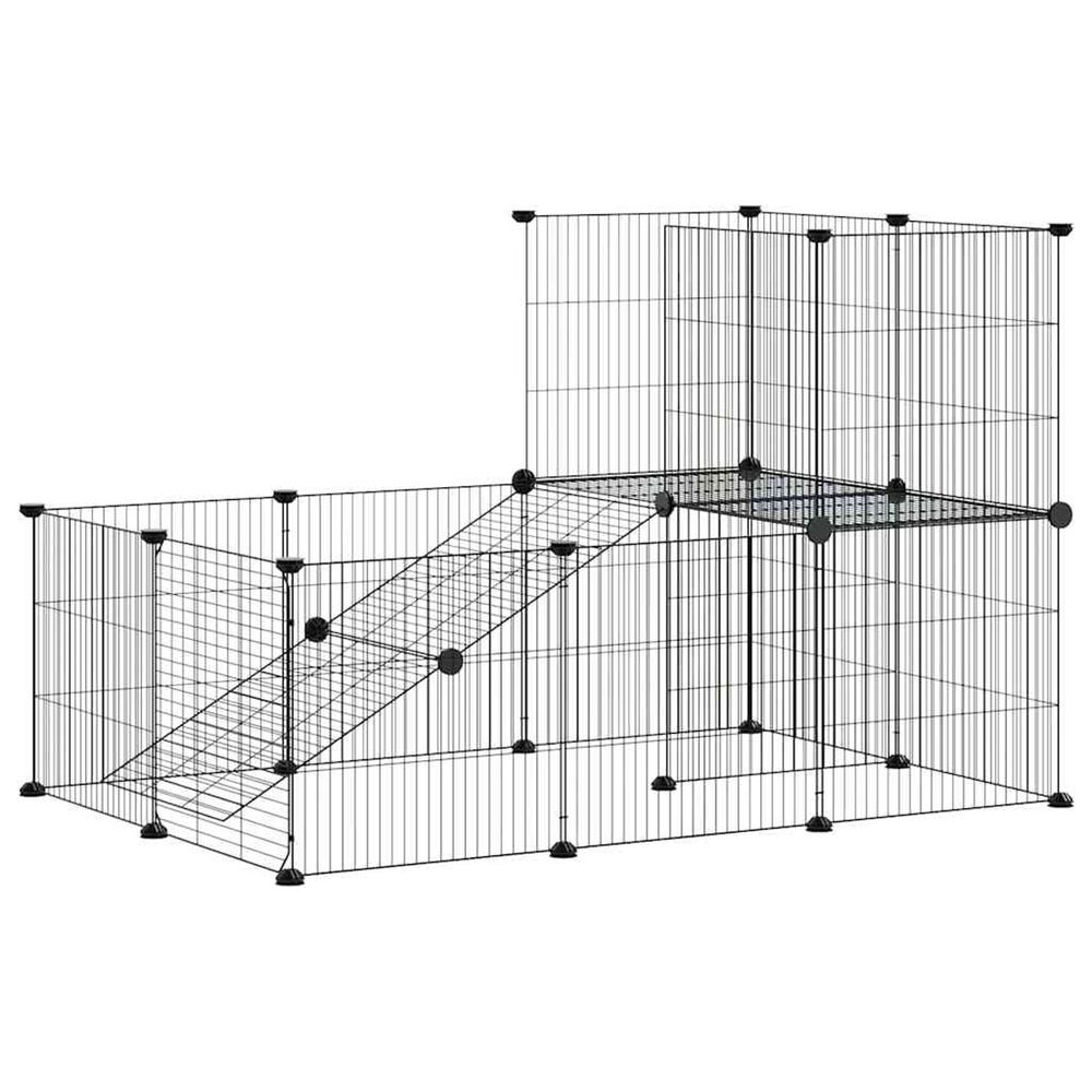 Cage animaux de compagnie à 20 panneaux et porte noir 105x70x70 cm