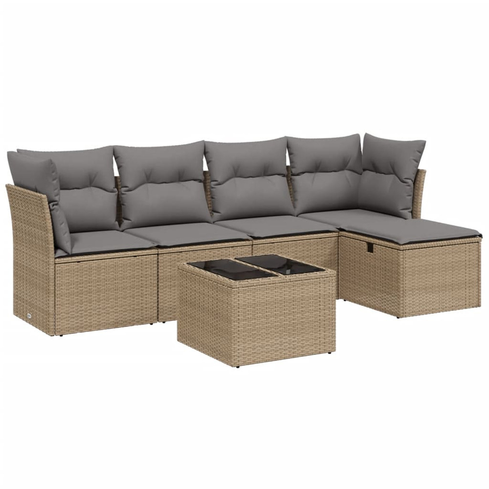 Salon de jardin avec coussins 6pcs mélange beige résine tressée